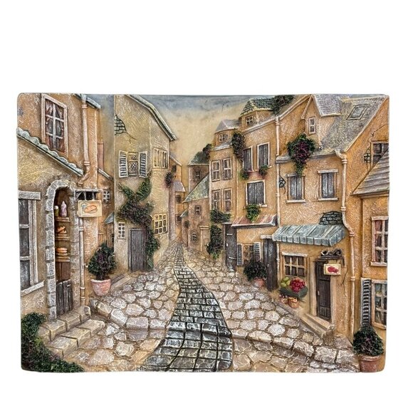 Realistic 3D Resin Wall Hanging, Cobblestone Street Village, 12" x 9.5" - Picture 3 of 15